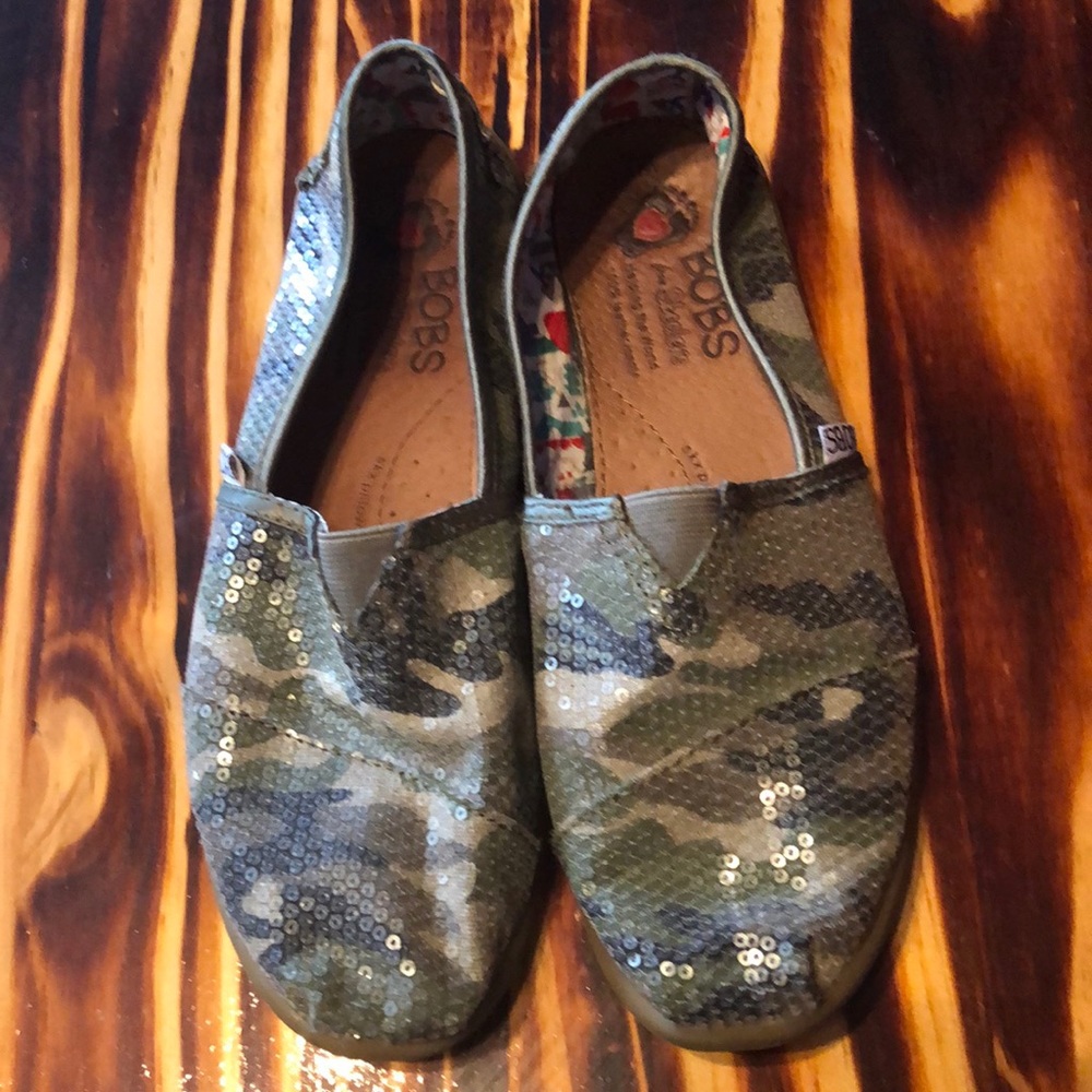 Camo and sequin slip ons